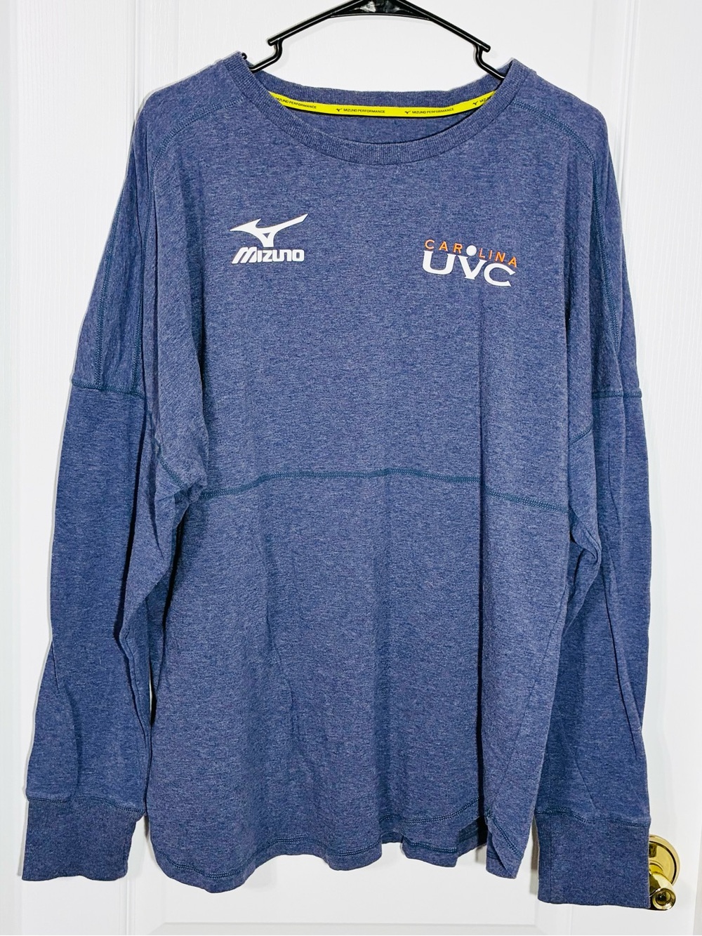 Mizuno Performance Carolina Union Graphic Long Sleeve Tee Heather Blue Men’s XL